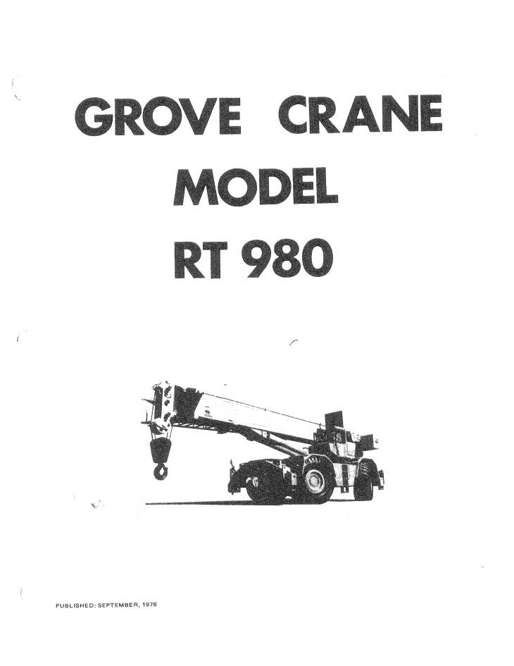 Grove RT980 Crane Operator, Parts, Service Manual
