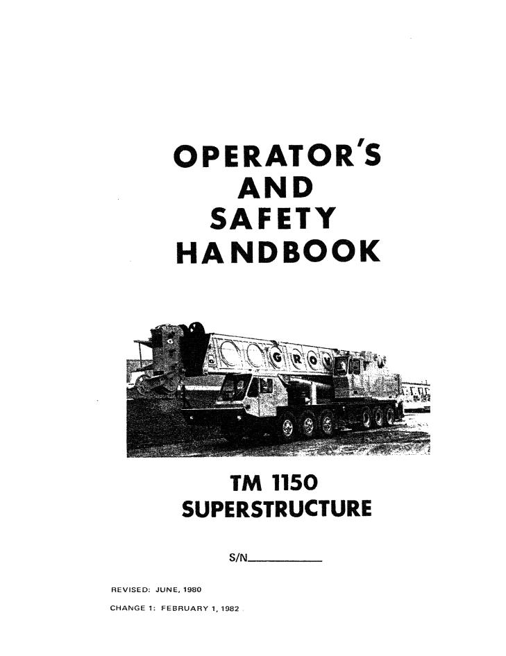 Grove TM1150 Crane Operator, Parts, Service Manual