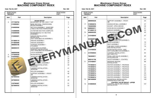 Grove TMS300LP Crane Parts Manual