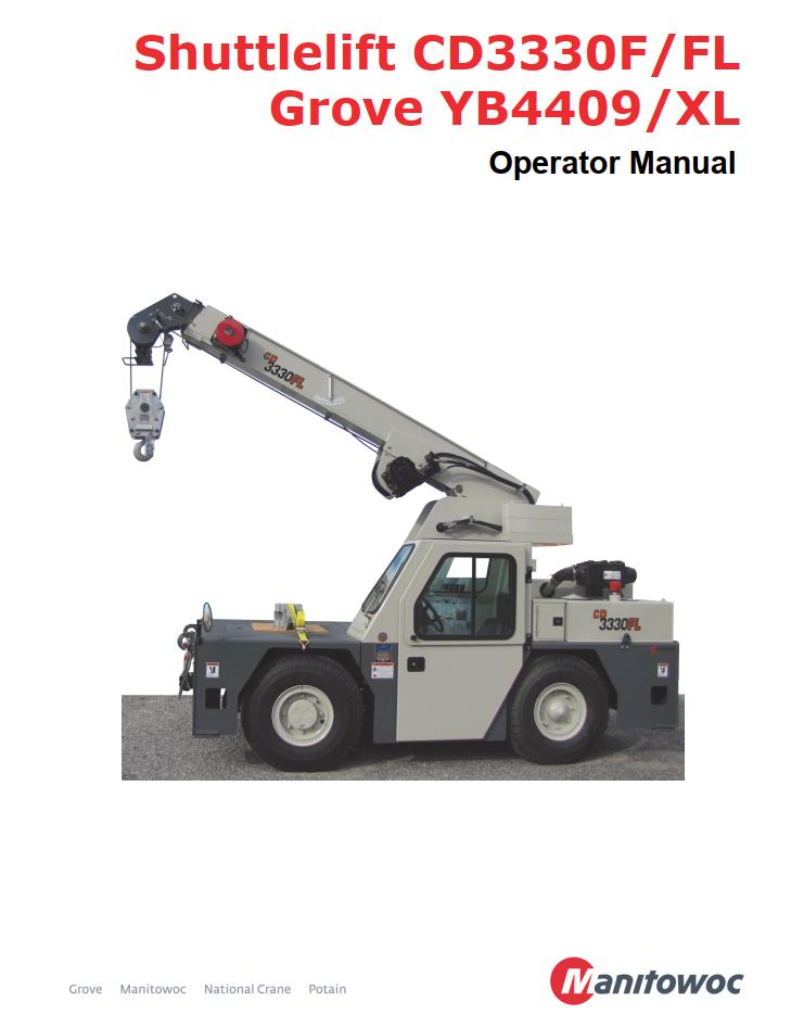 Grove YB4409XL Crane Operator, Parts, Service Manual