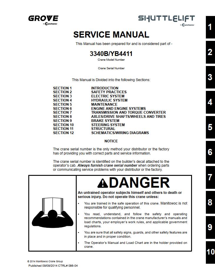 Grove YB4411 Crane Operator, Parts, Service Manual