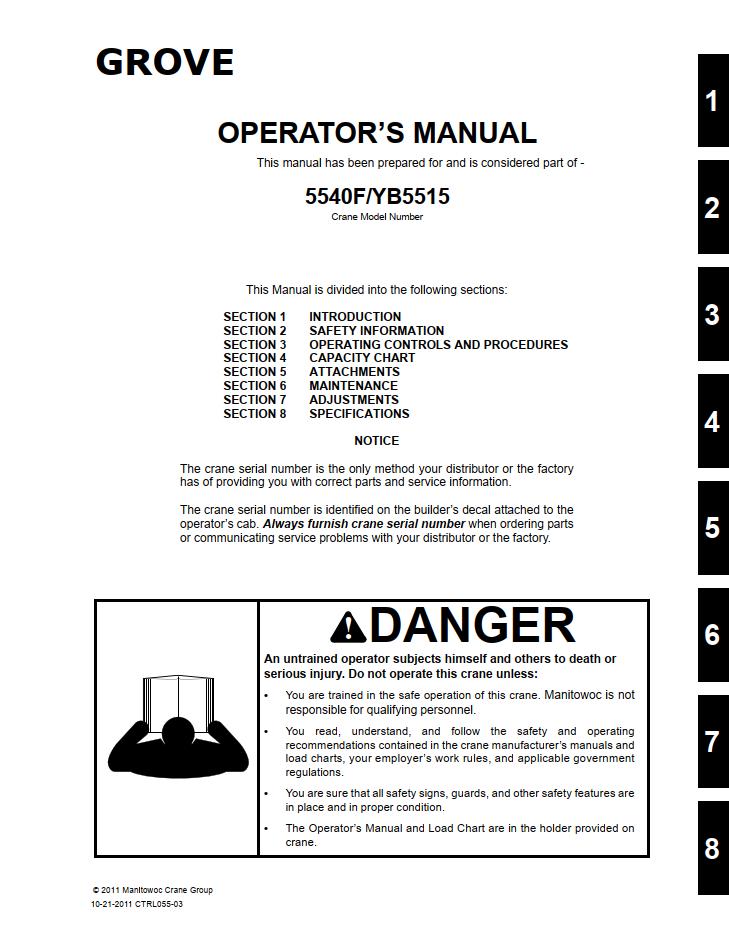 Grove YB5515 Crane Operator, Parts, Service Manual