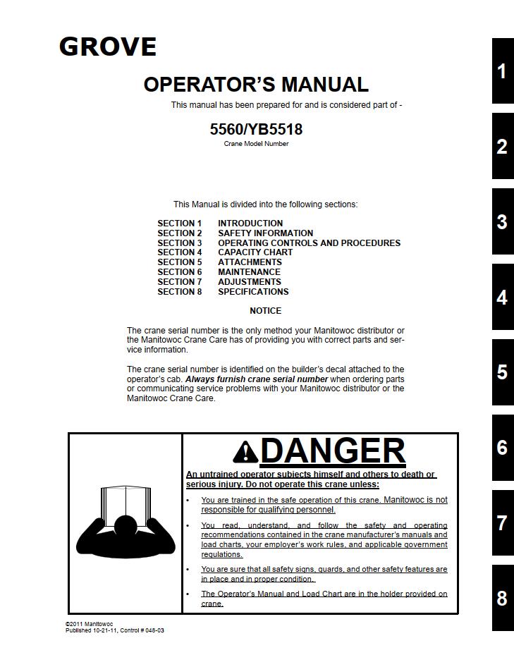 Grove YB5518 Crane Operator, Parts, Service Manual