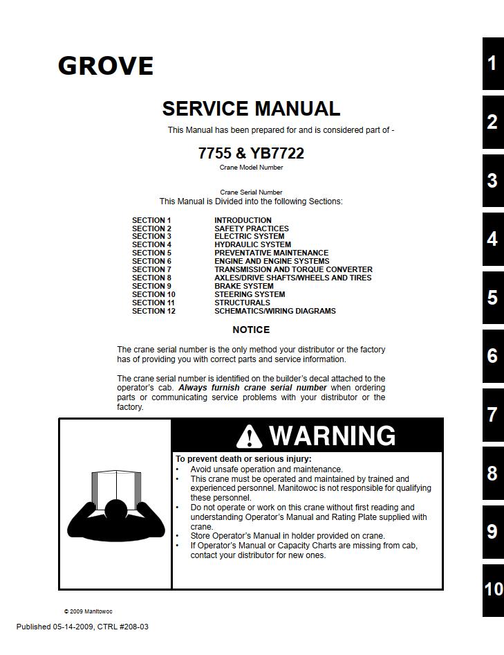 Grove YB7722 Crane Schematics, Shop Manuals