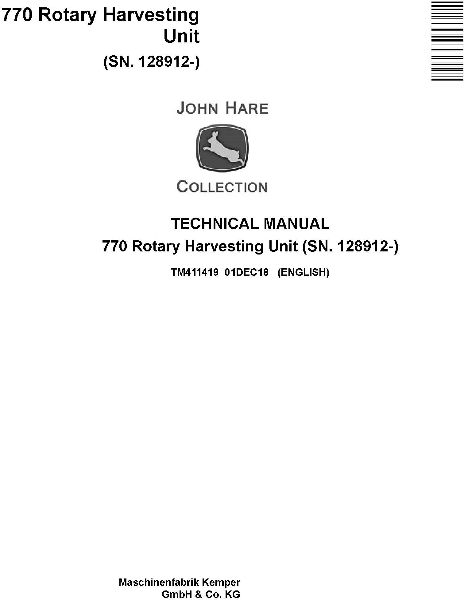 John Deere 770 Rotary Harvesting Unit Technical Manual TM411419