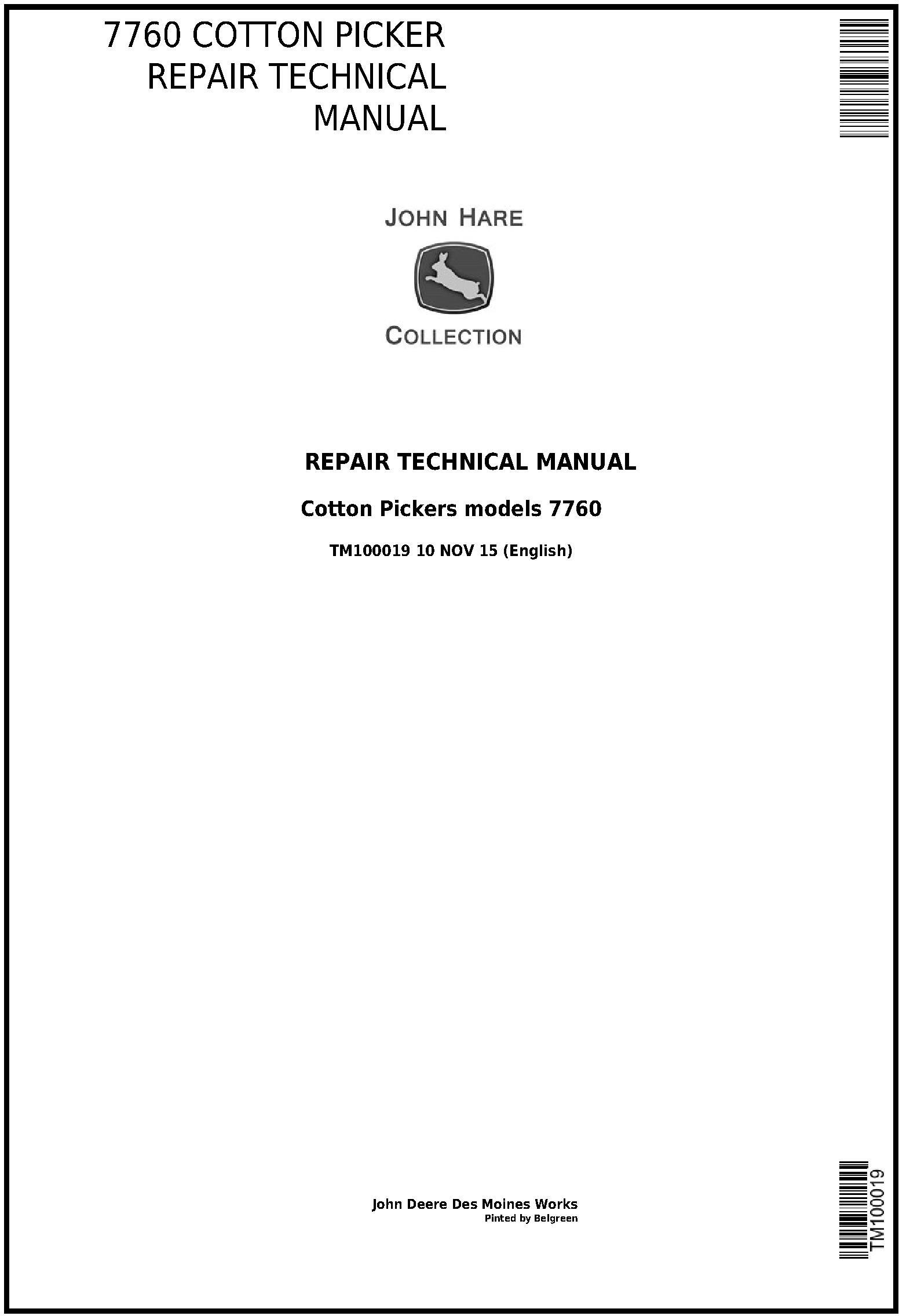 John Deere 7760 Cotton Picker Technical Manual TM100019