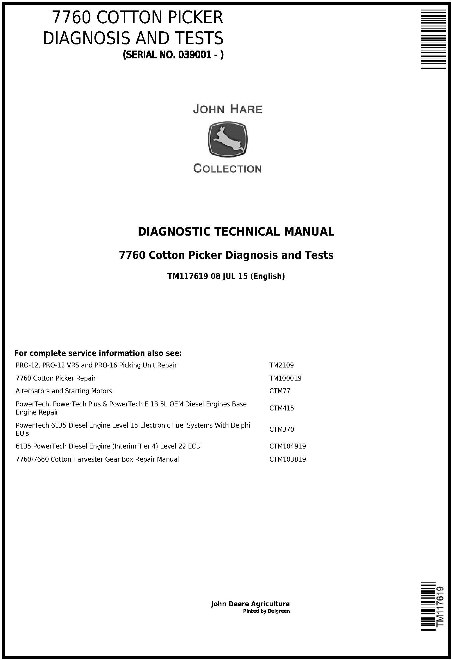 John Deere 7760 Cotton Picker Technical Manual TM117619