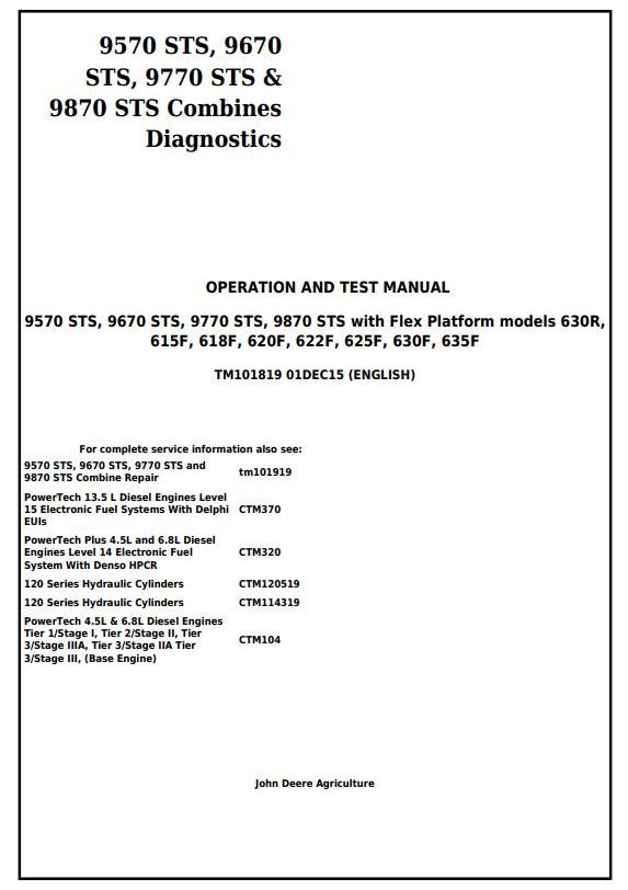 John Deere 9570 to 9870 STS Combine Technical Manual TM101819