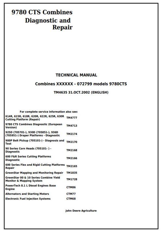 John Deere 9780 CTS Combine Technical Manual TM4635