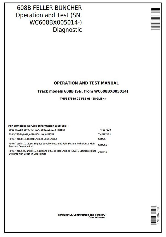 John Deere Agricultural 608B Technical Manual TMF387519