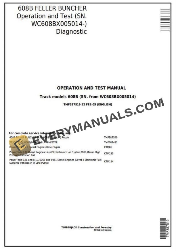 John Deere Agricultural 608B Technical Manual TMF387519