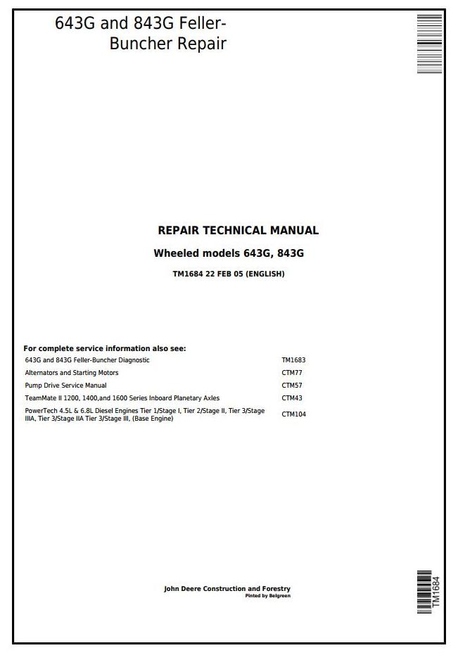 John Deere Agricultural 643G 843G Technical Manual TM1684