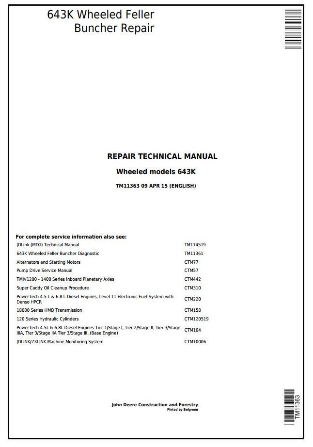 John Deere Agricultural 643K Technical Manual TM11363