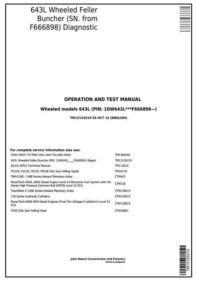 John Deere Agricultural 643L Technical Manual TM13125X19