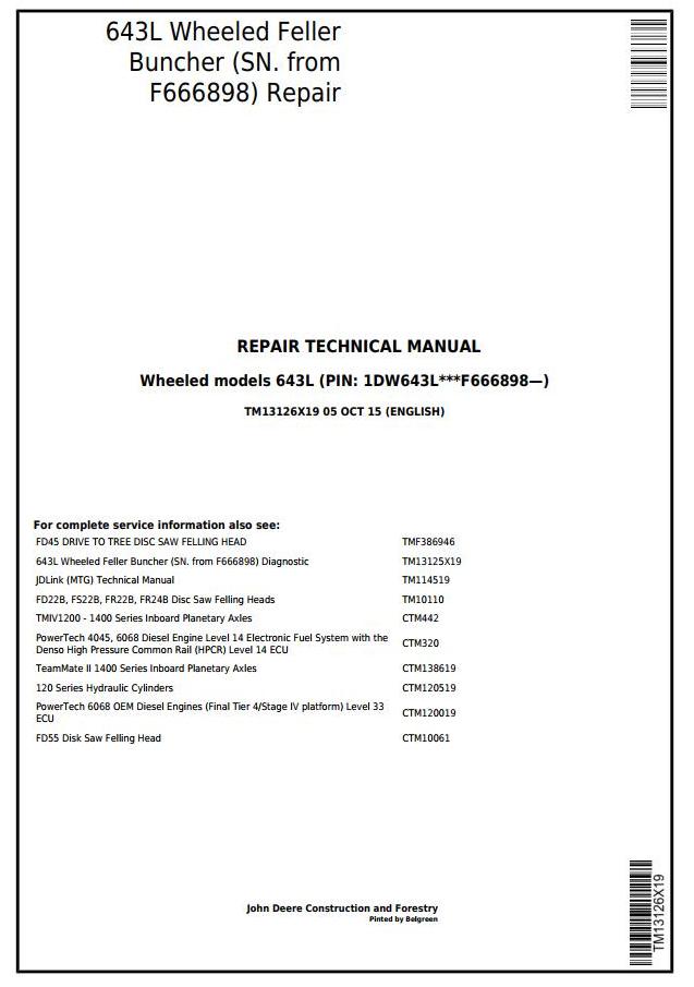 John Deere Agricultural 643L Technical Manual TM13126X19