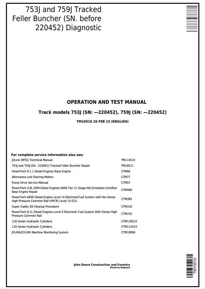 John Deere Agricultural 753J 759J Technical Manual TM10510