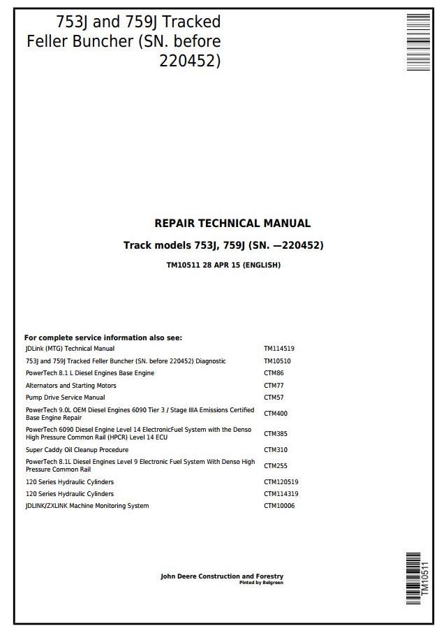 John Deere Agricultural 753J 759J Technical Manual TM10511