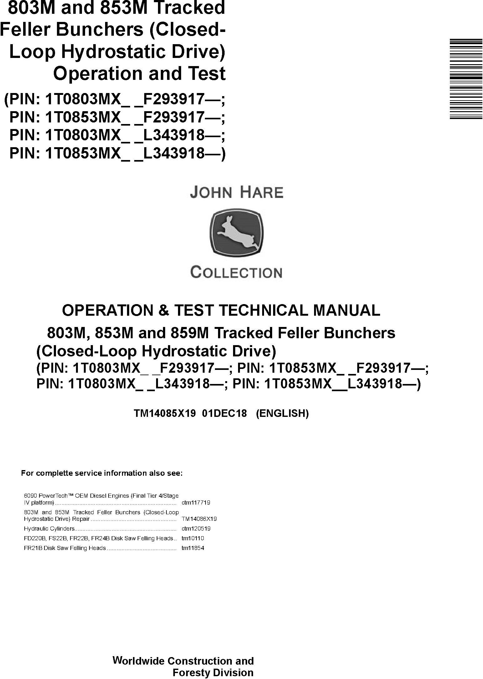 John Deere Agricultural 803M 853M Closed-Loop Technical Manual TM14085X19