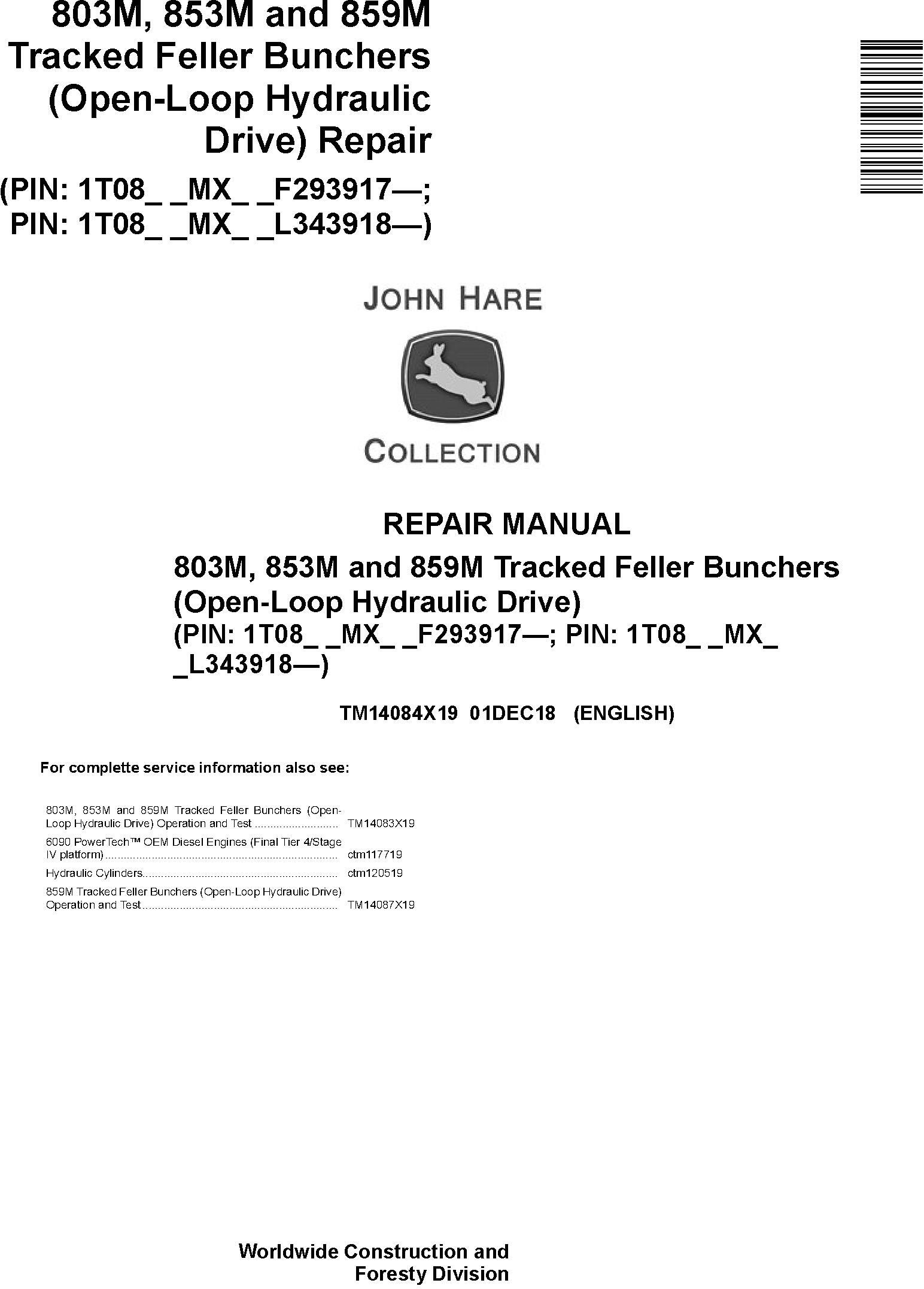 John Deere Agricultural 803M to 859M Opened-Loop Technical Manual TM14084X19