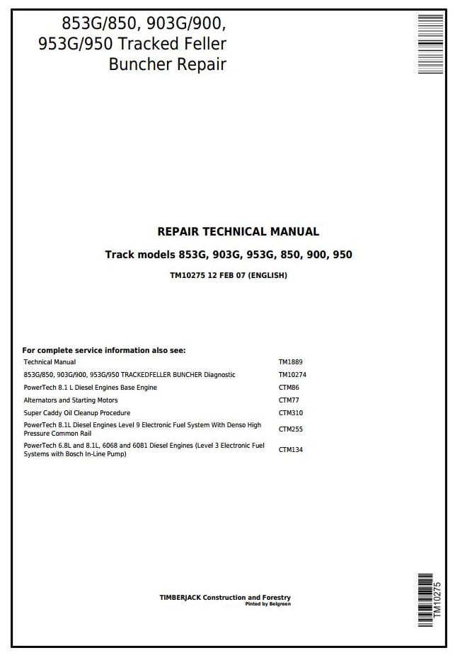 John Deere Agricultural 853G to 950 Technical Manual TM10275