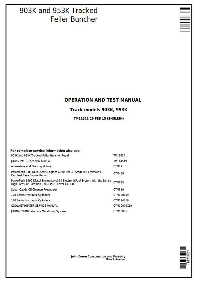 John Deere Agricultural 903K 953K Technical Manual TM11621