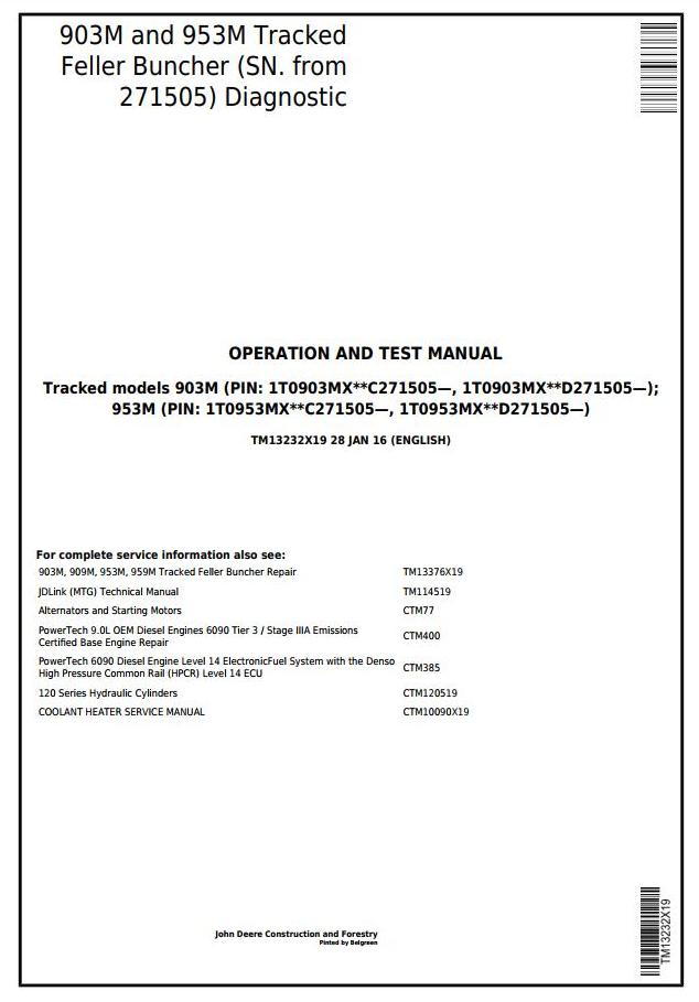 John Deere Agricultural 903M 953M Technical Manual TM13232X19