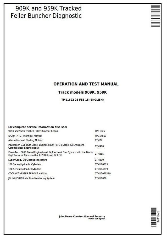 John Deere Agricultural 909K 959K Technical Manual TM11622