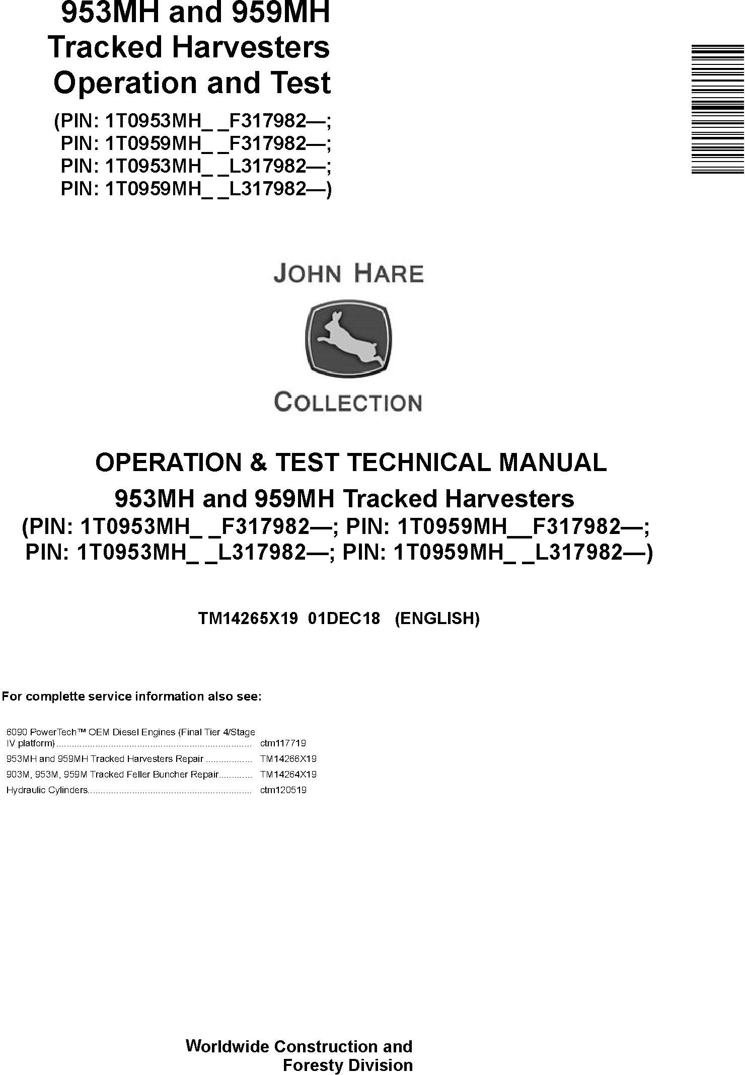 John Deere Agricultural 953MH 959MH Technical Manual TM14265X19