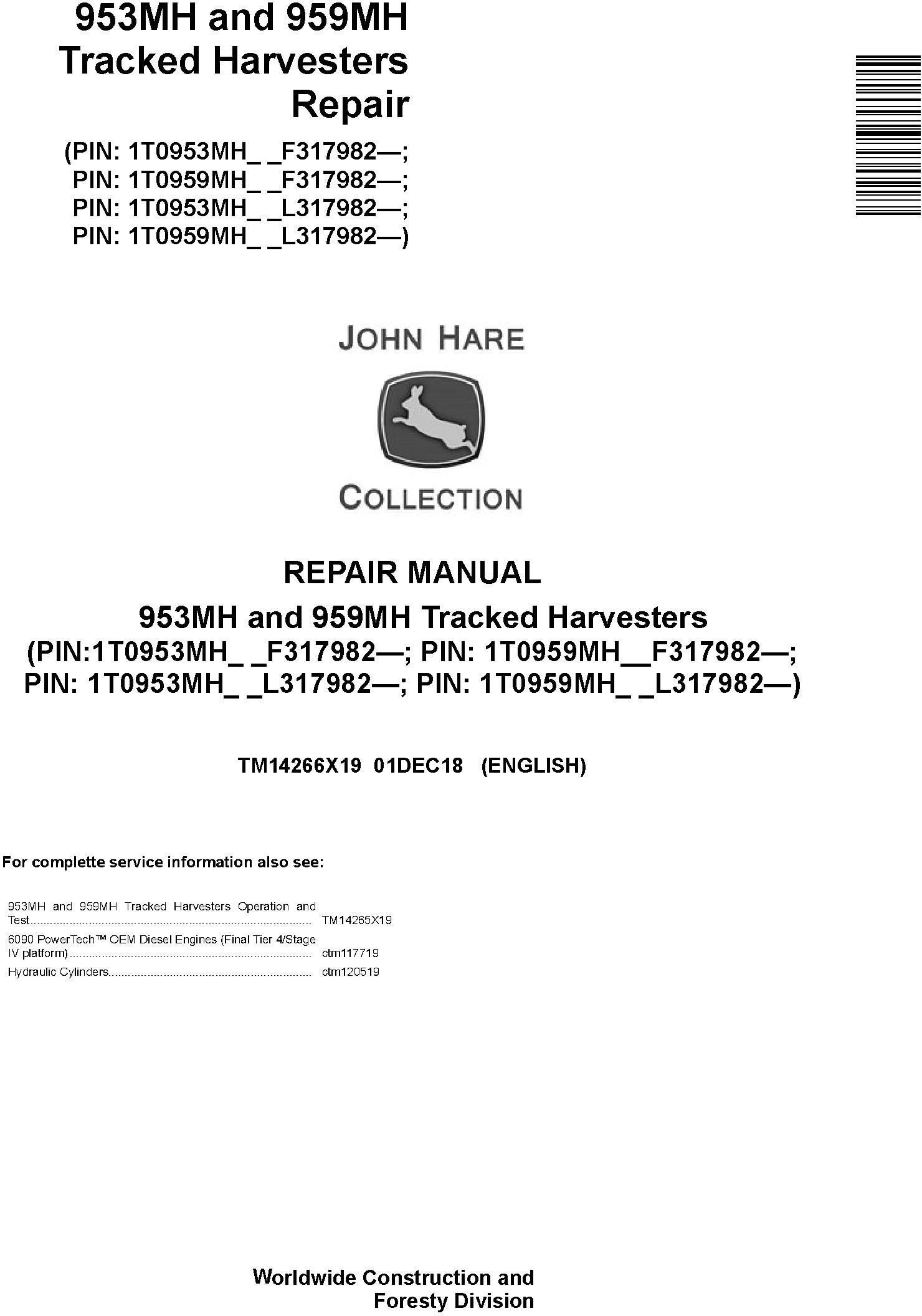 John Deere Agricultural 953MH 959MH Technical Manual TM14266X19