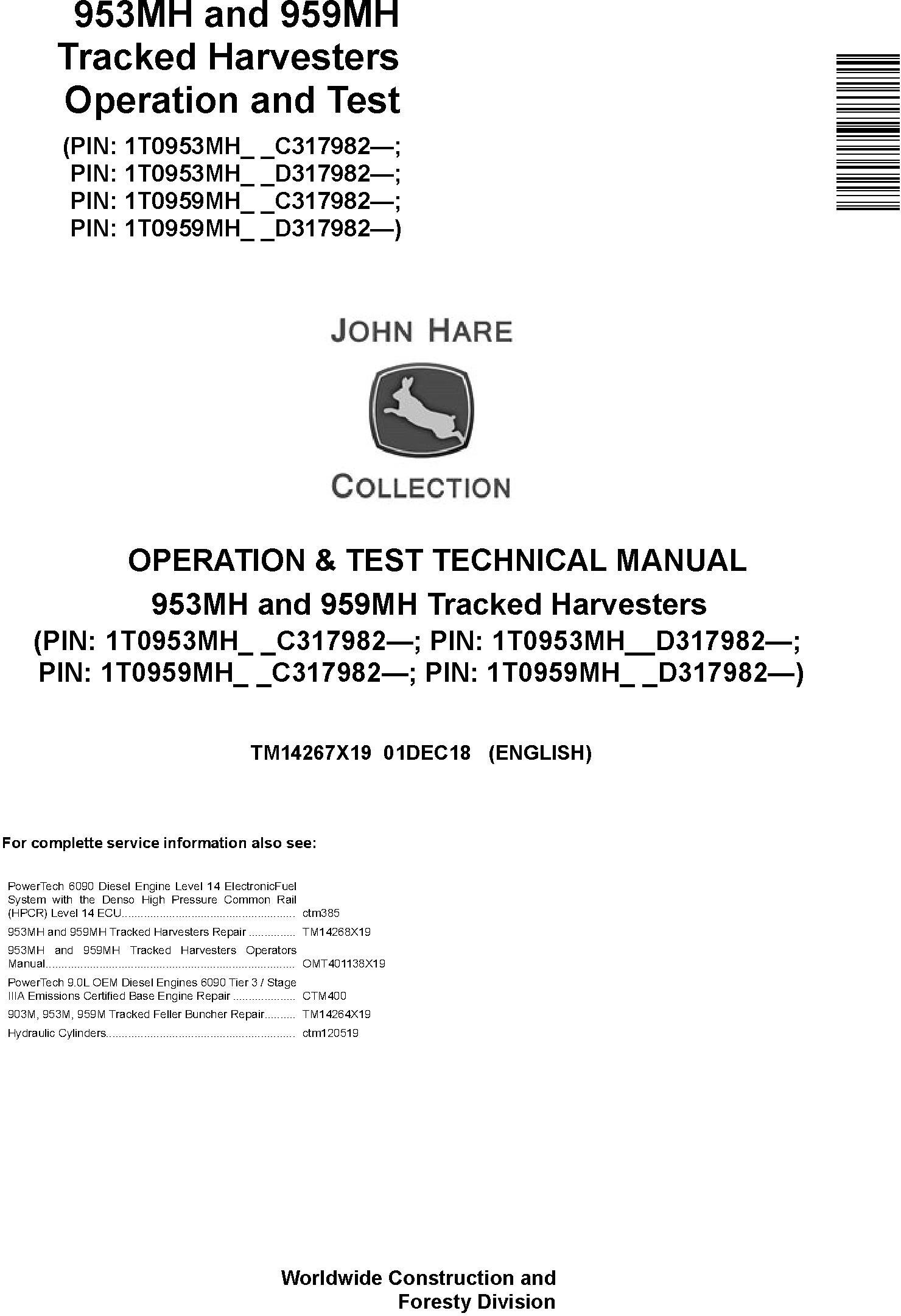 John Deere Agricultural 953MH 959MH Technical Manual TM14267X19
