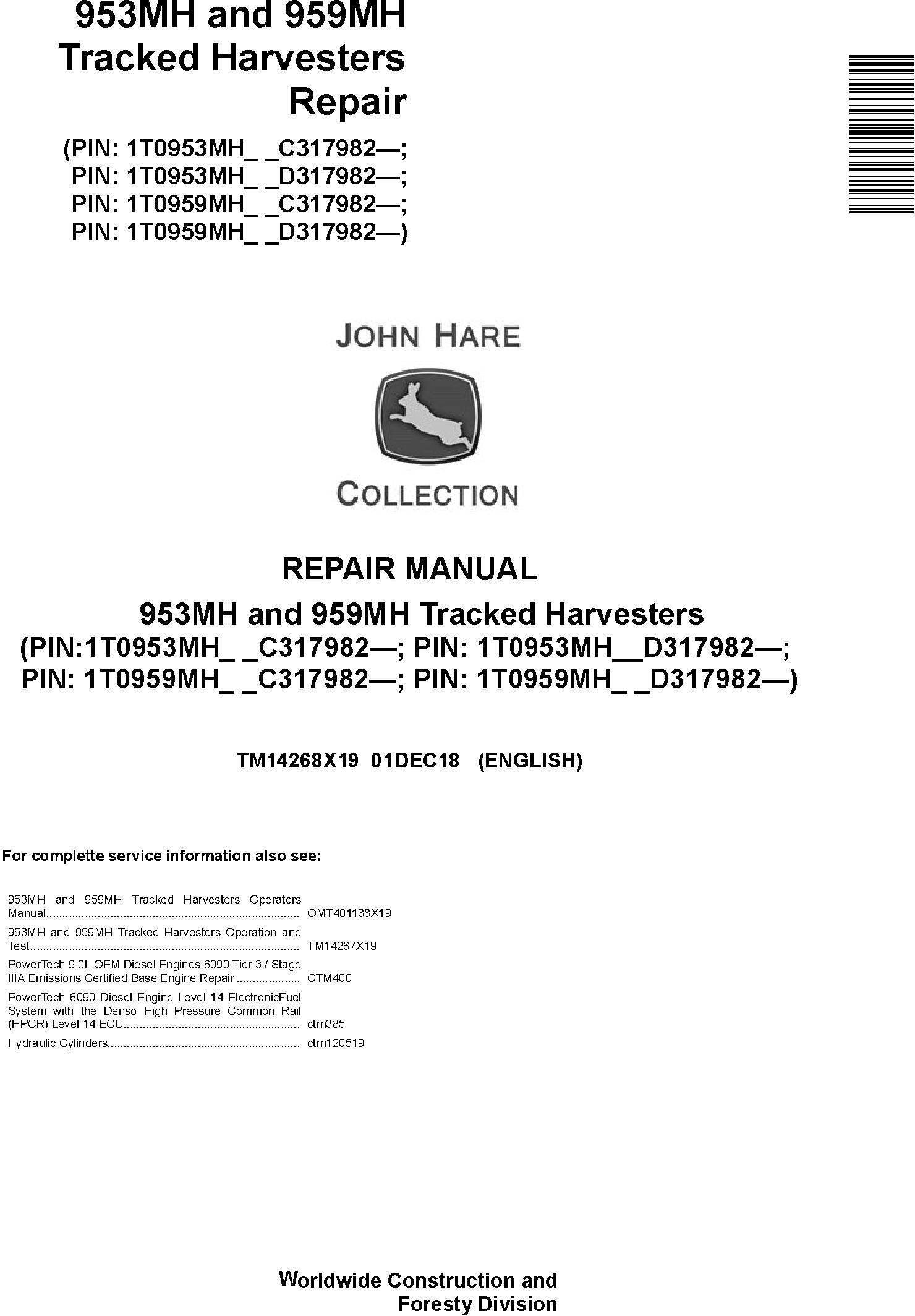 John Deere Agricultural 953MH 959MH Technical Manual TM14268X19