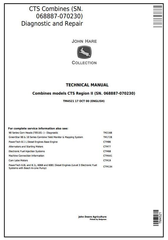 John Deere CTS Combine Technical Manual TM4521