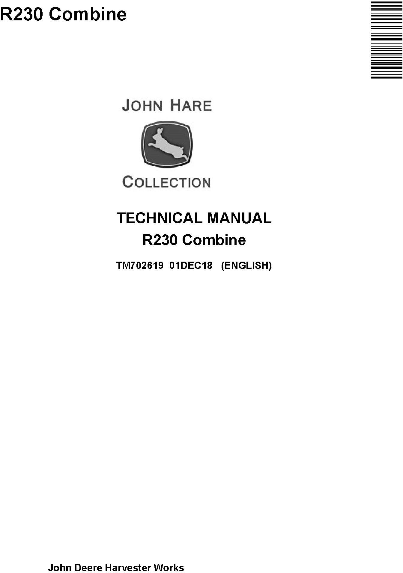 John Deere R230 Combine Technical Manual TM702619