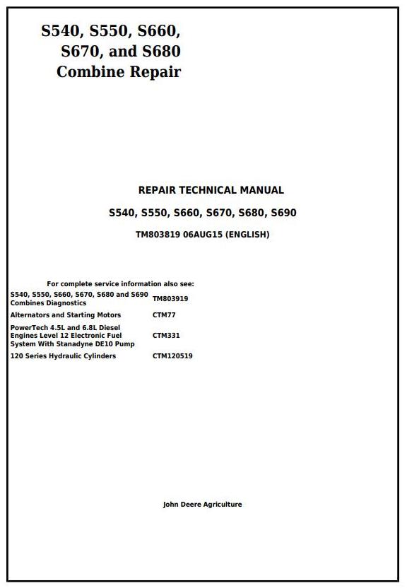 John Deere S540 to S690 Combine Technical Manual TM803819