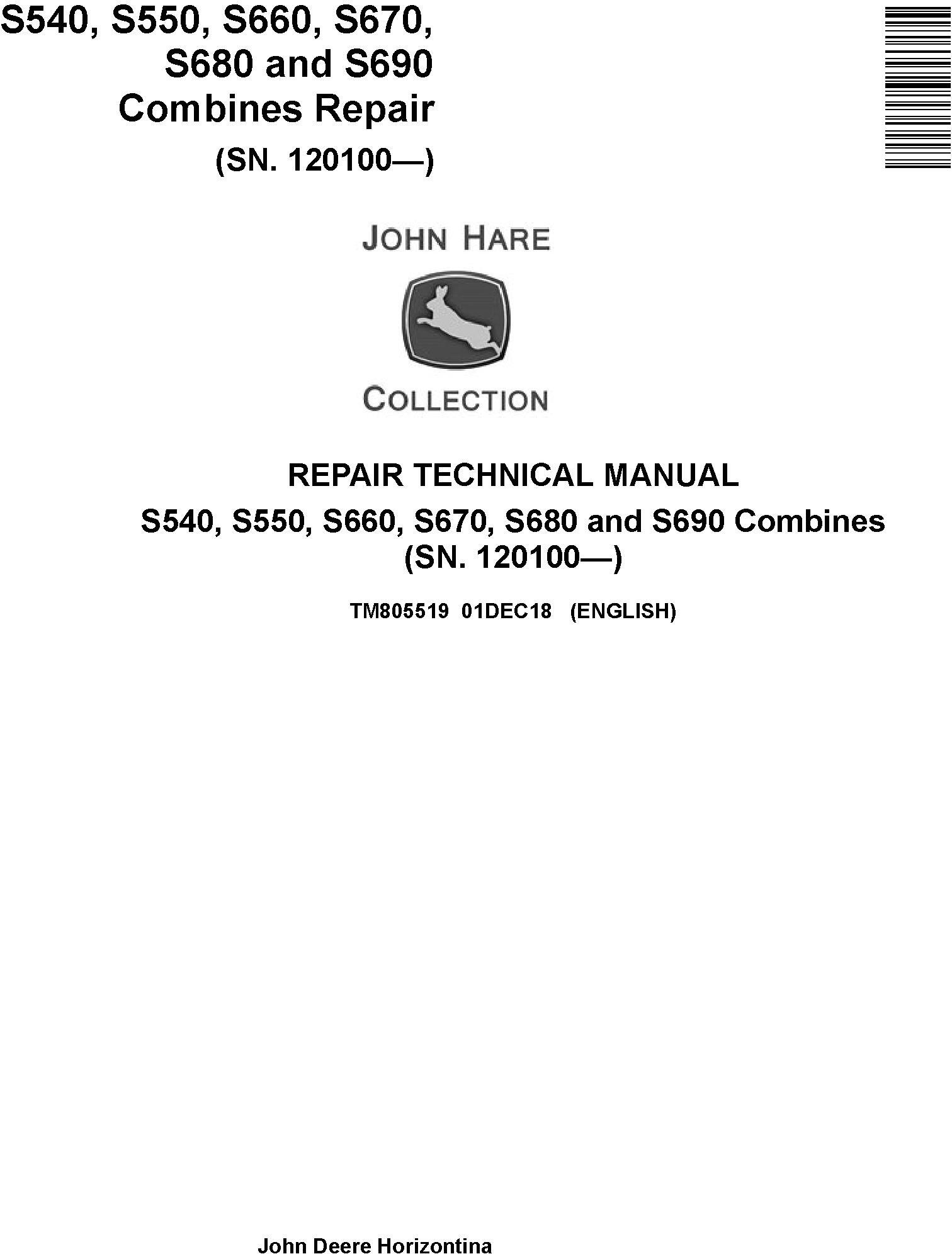 John Deere S540 to S690 Combine Technical Manual TM805519