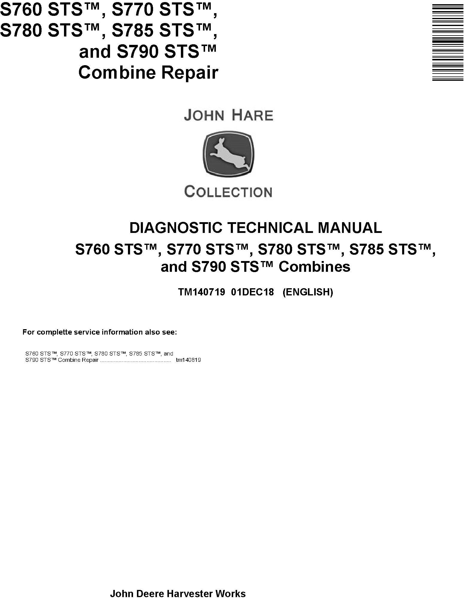 John Deere S760 to S790 STS Combine Technical Manual TM140719