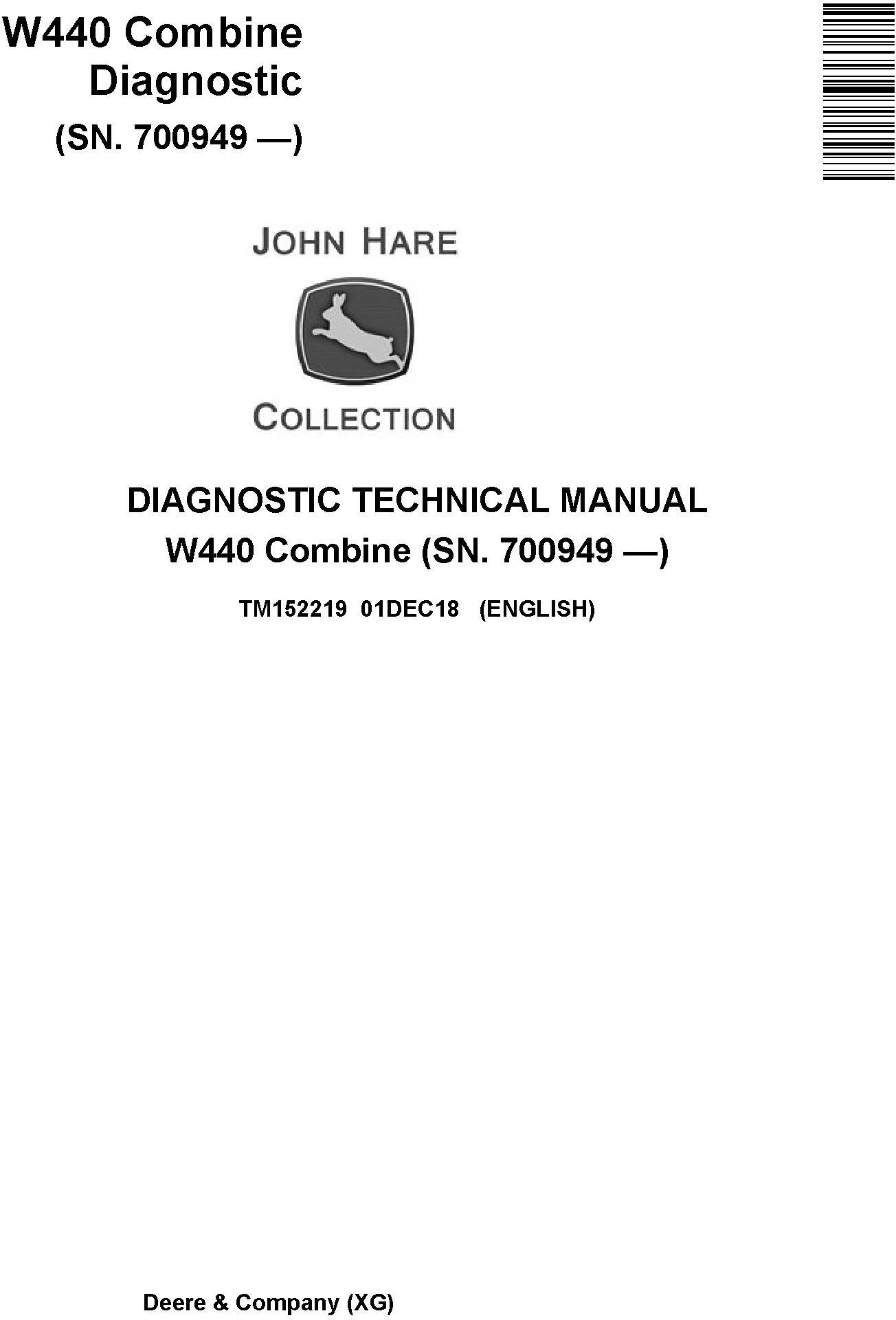 John Deere W440 Combine Technical Manual TM152219