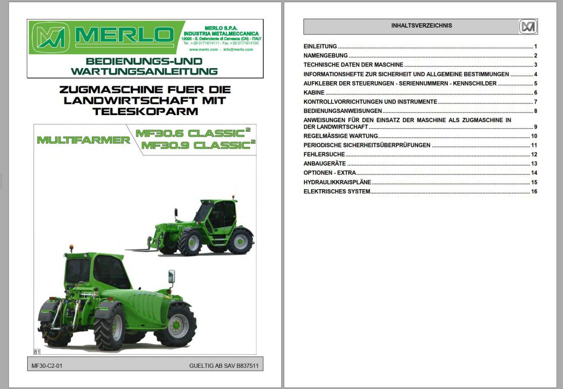 001_Merlo Multifarmer MF30.6 MF30.9 Classic Service Manuals DE