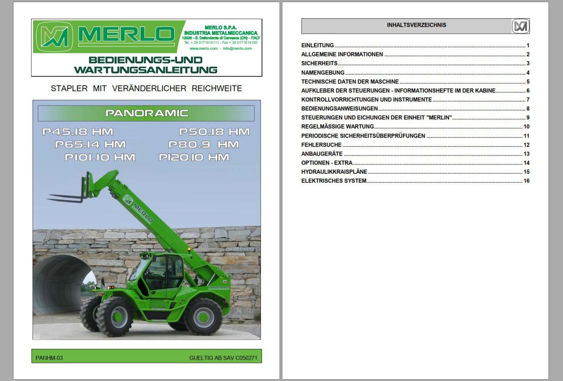 015_Merlo Panoramic P45.18 to P120.10 Service Manuals DE