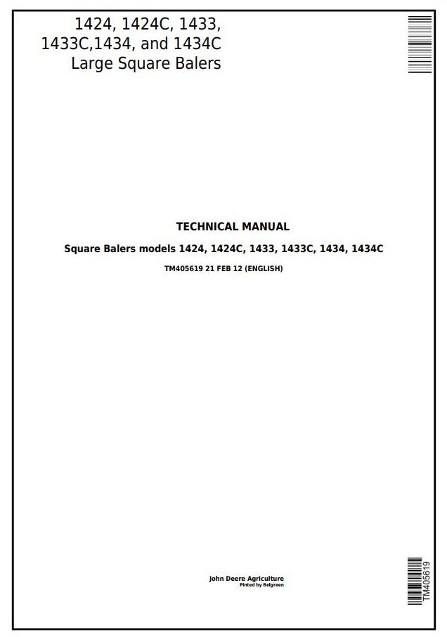 John Deere 1424 to 1434C Large Square Balers Technical Manual TM405619