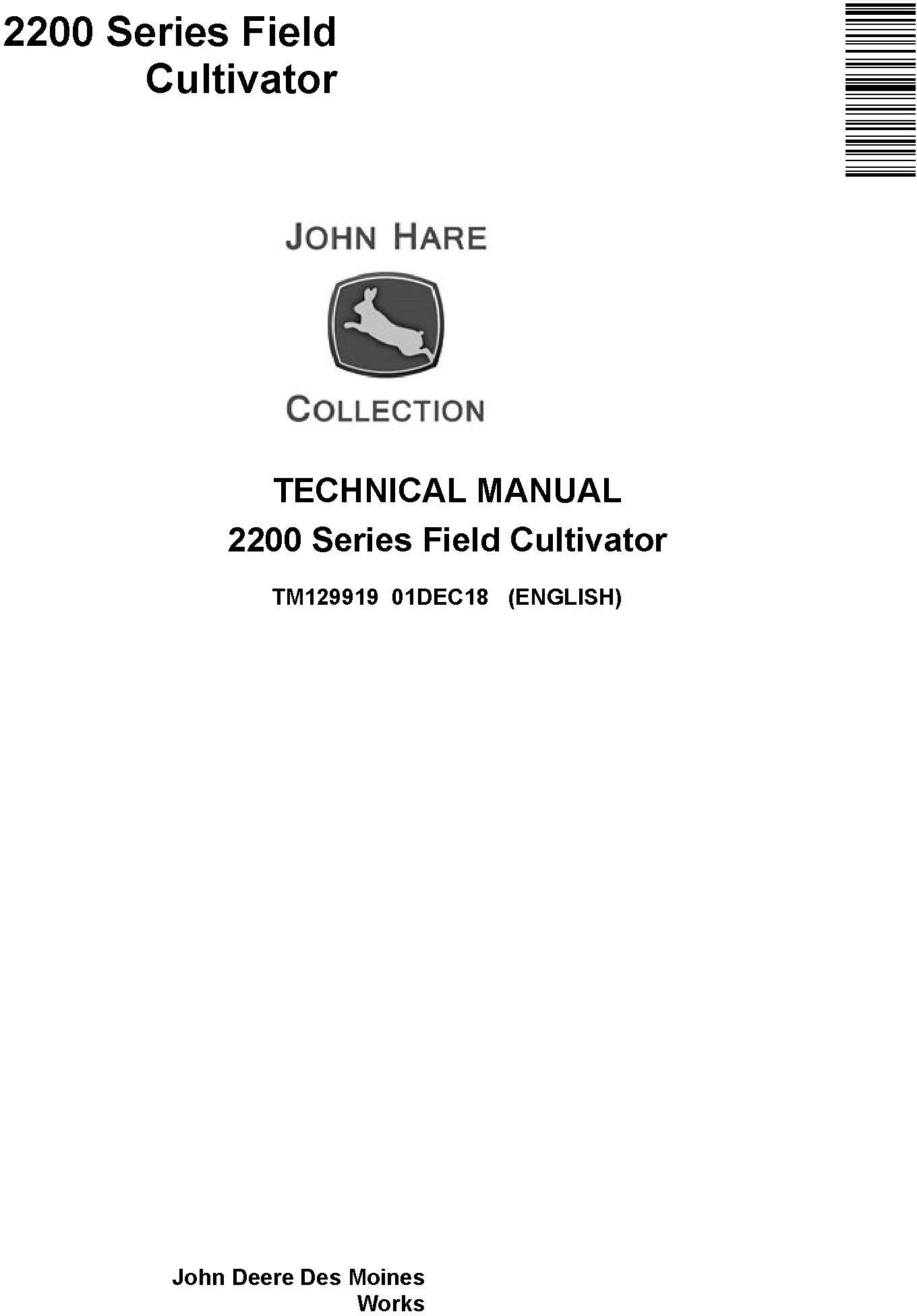 John Deere 2200 Series Field Cultivator Technical Manual TM129919