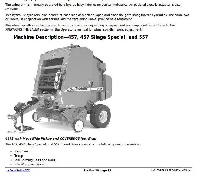 John Deere 457s 467s Silage Special, 447 to 567 Technical Manual TM2203