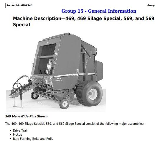 John Deere 469s 569s Silage Special, 469 569 Round Balers Technical Manual TM121219