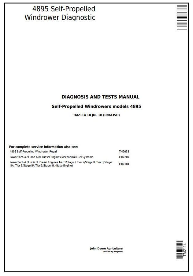 John Deere 4895 Self-Propelled Windrower Technical Manual TM2114