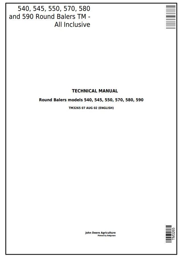 John Deere 540 to 590 Round Balers Technical Manual TM3265