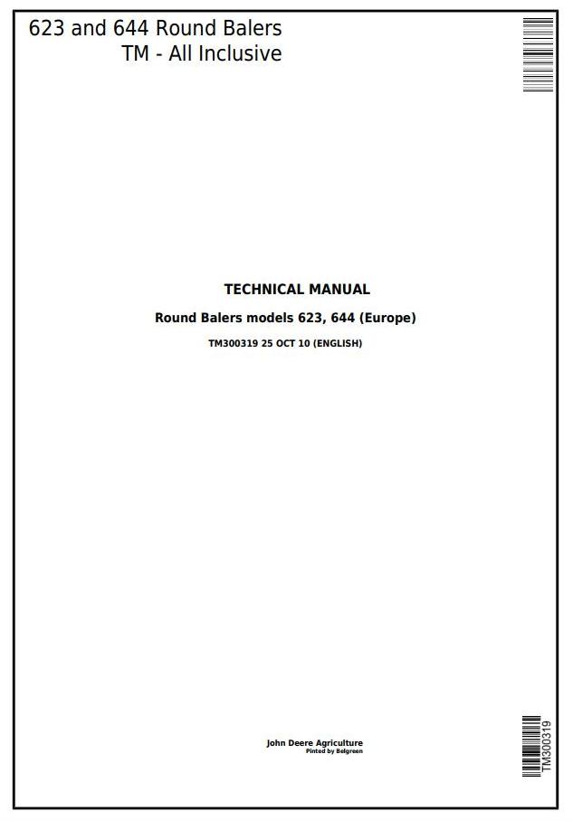 John Deere 623 644 Round Balers Technical Manual TM300319