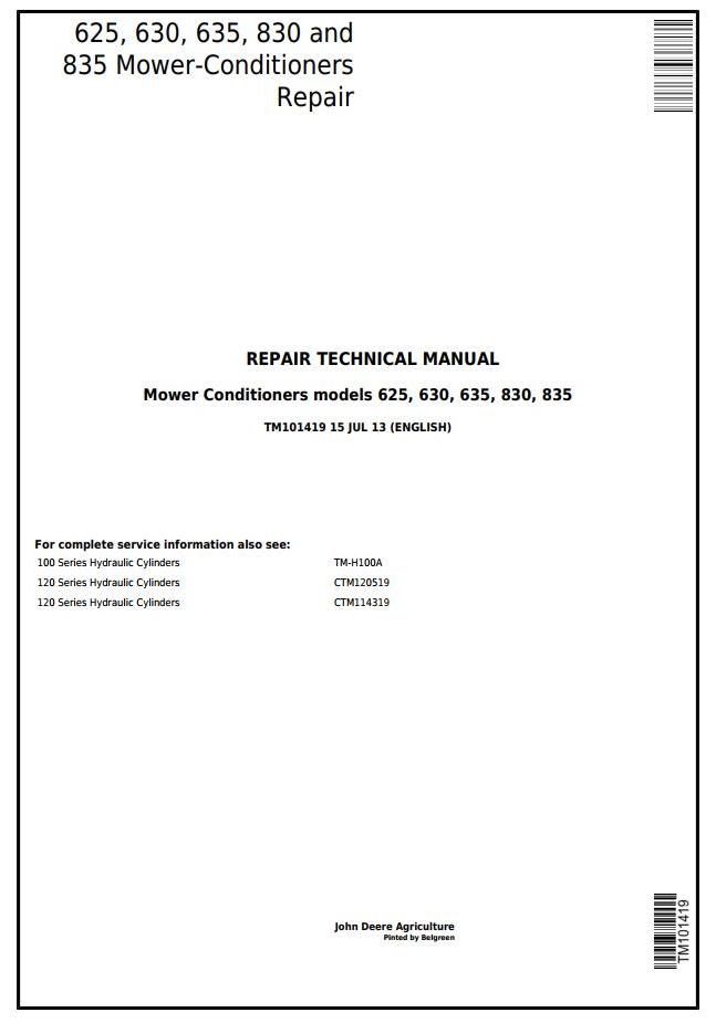John Deere 625 to 835 Mower-Conditioners Technical Manual TM101419