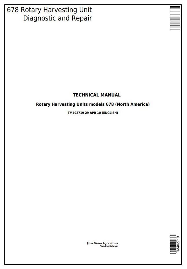 John Deere 678 Rotary Harvesting Unit Technical Manual TM402719