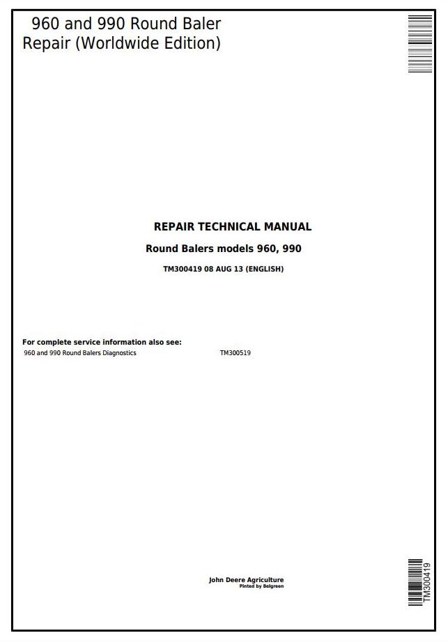 John Deere 960 990 Round Baler Technical Manual TM300419