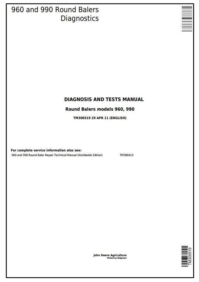 John Deere 960 990 Round Balers Technical Manual TM300519